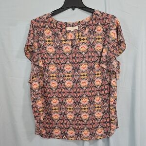 LOFT Plus Womens Size 22 Multicolor Patterned Blouse Flutter Sleeves